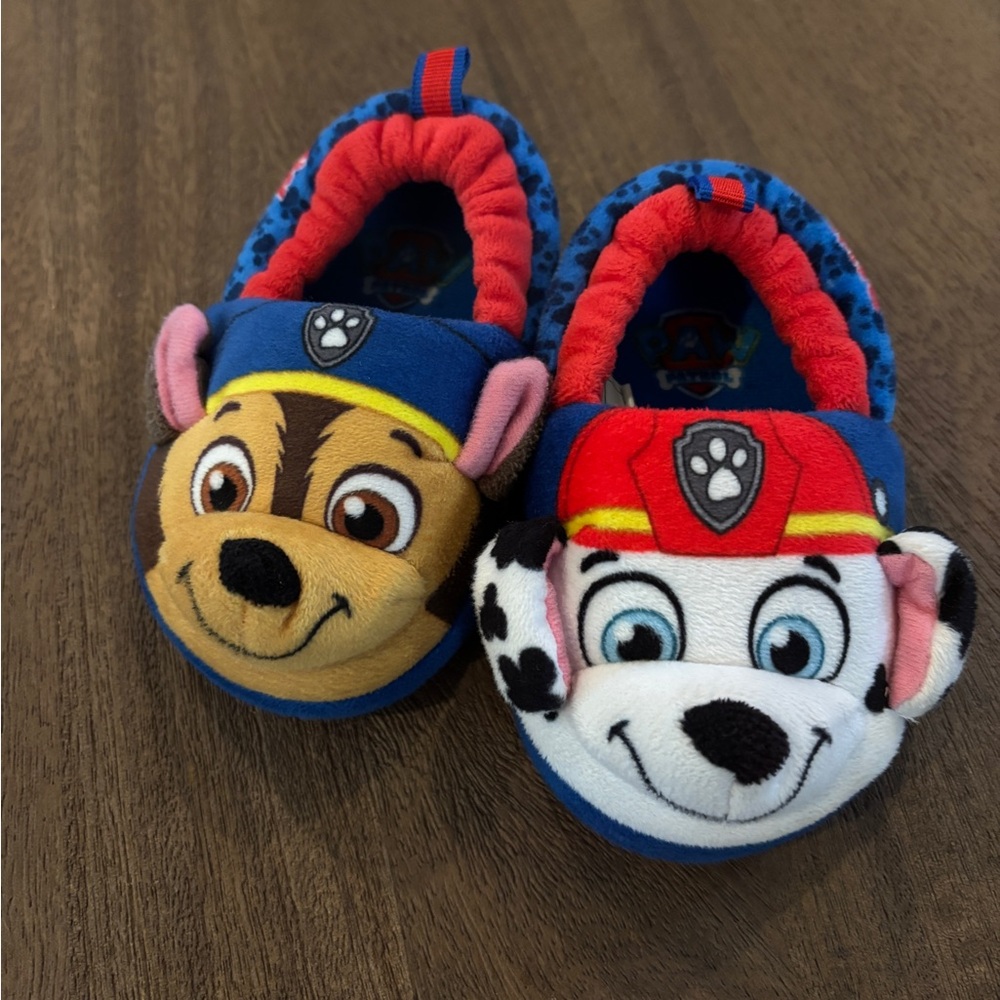 Paw Patrol Kids Slippers - Blue and Red with Character Faces